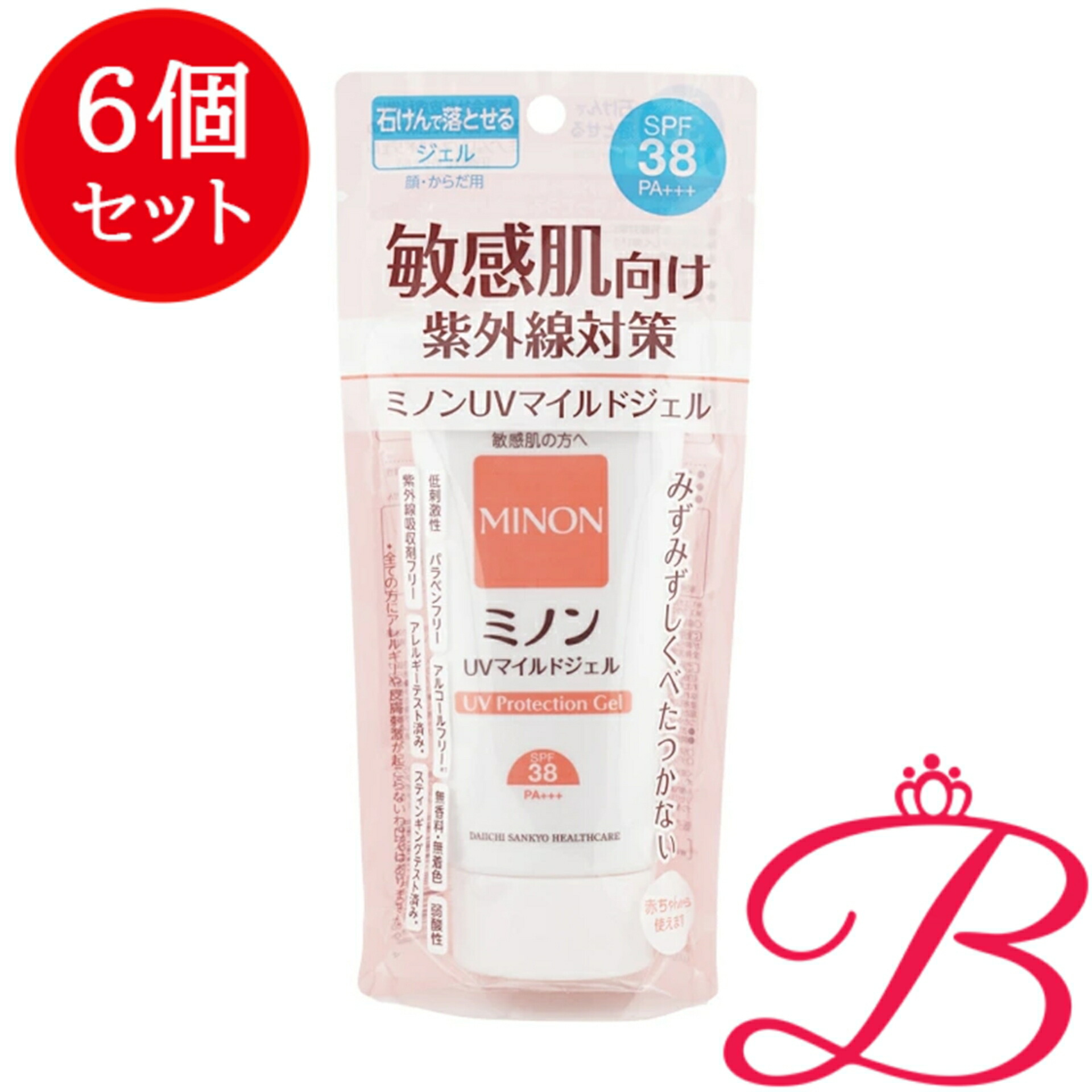 【6個】第一三共 ミノン MINON UVマイルドジェル SPF38 PA+++ 紫外線吸収剤フリー 低刺激性 無香料 無着色 70g