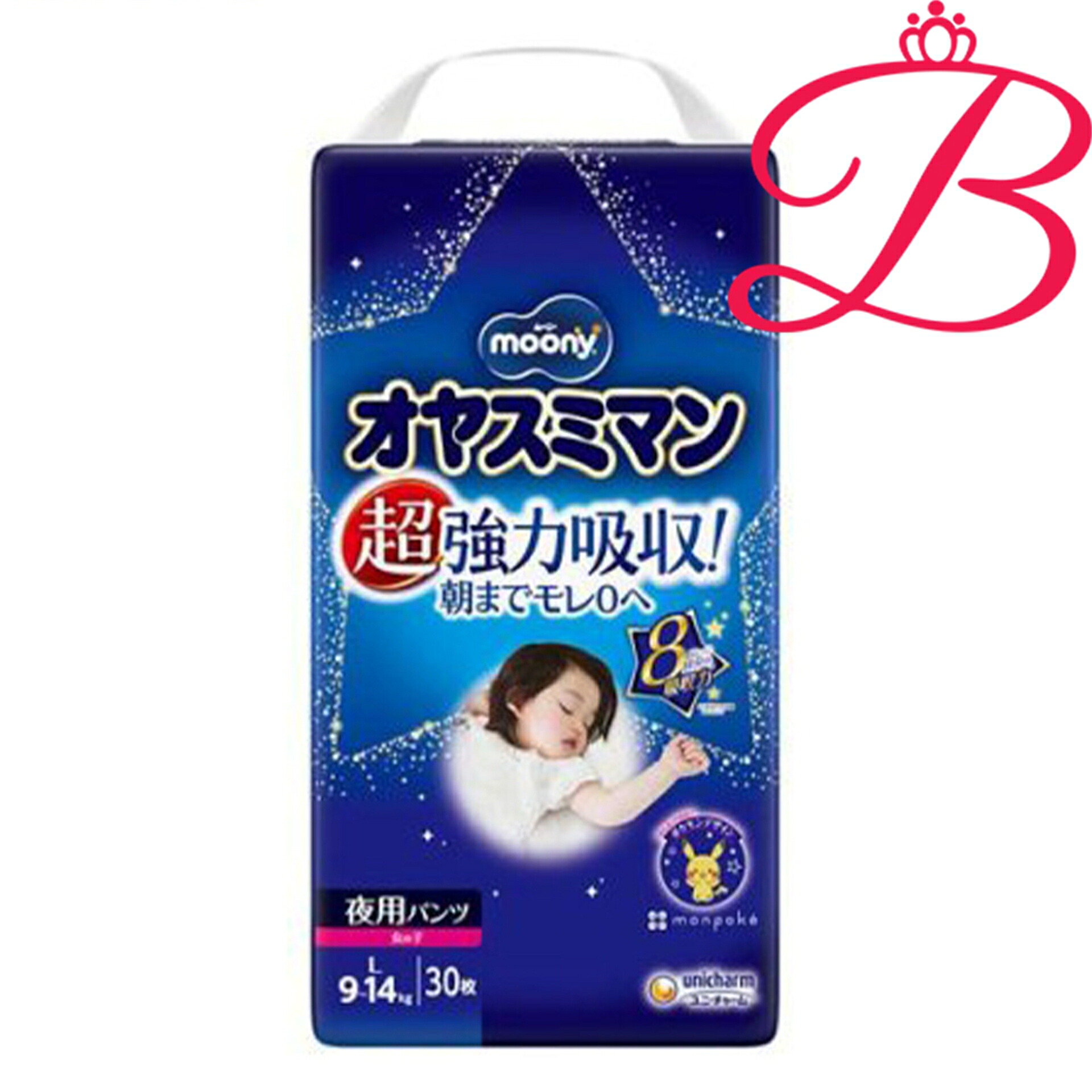 ユニ・チャーム ムーニー オヤスミマン お嬢さん L 9kg～14kg 紙おむつ ズボン下 (30 枚入) ×4書き割り