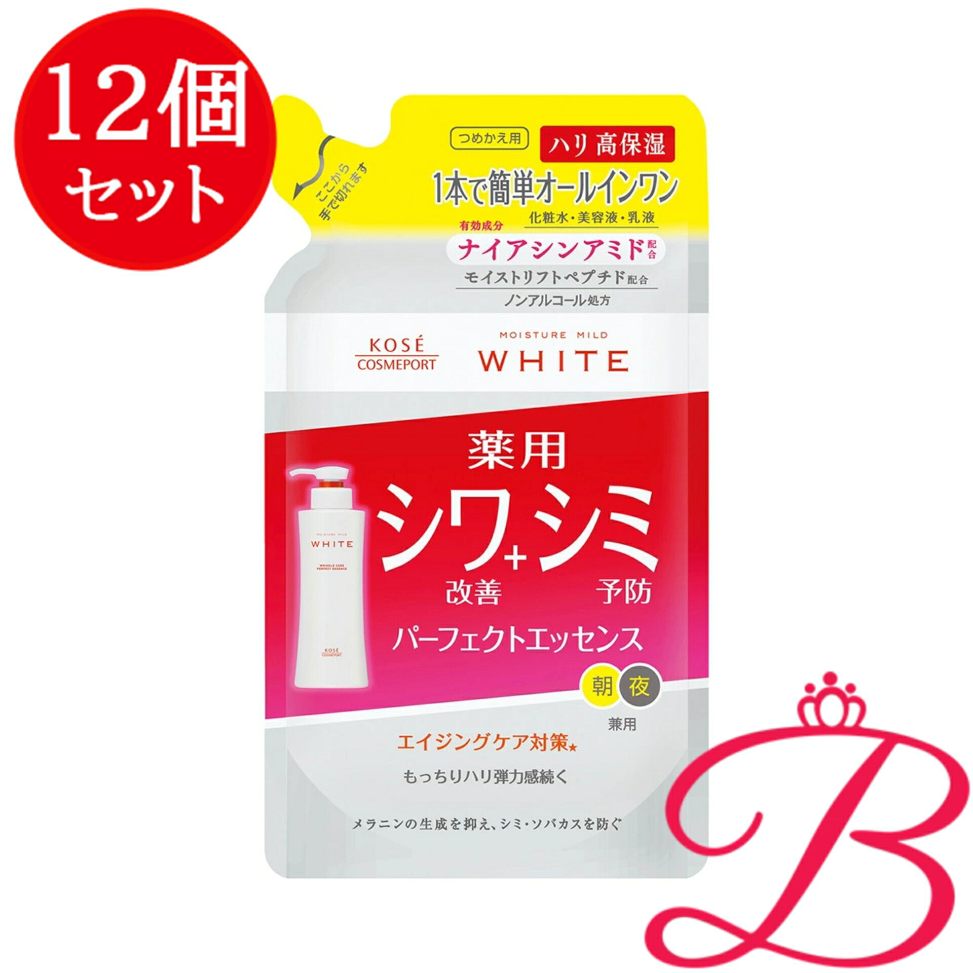 【12個】コーセー モイスチュアマイルド ホワイト リンクルケア パーフェクトエッセンス つめかえ 200mL｜bellashop
