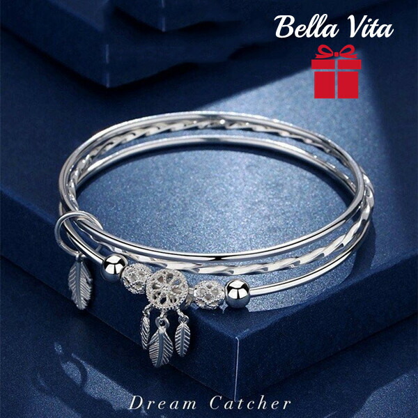 【楽天市場】ブレスレット ドリームキャッチャー 3連ブレスレット バングル レデイース シルバー 羽根 フェザー ラウンド フリーサイズ