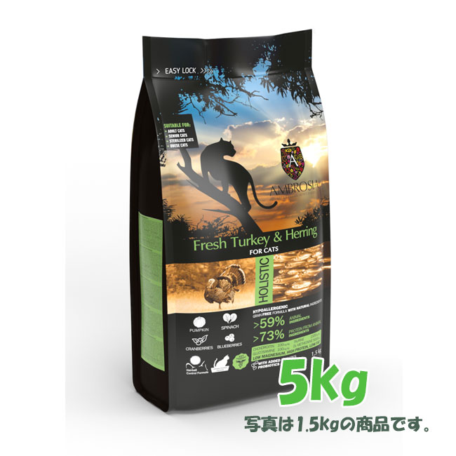 ★マラソン限定クーポン★AMBROSIA（アンブロシア） ターキー＆ヘリング　5kg【キャットフード/ペットフード/ドライフード/ 猫用品/低脂肪】
