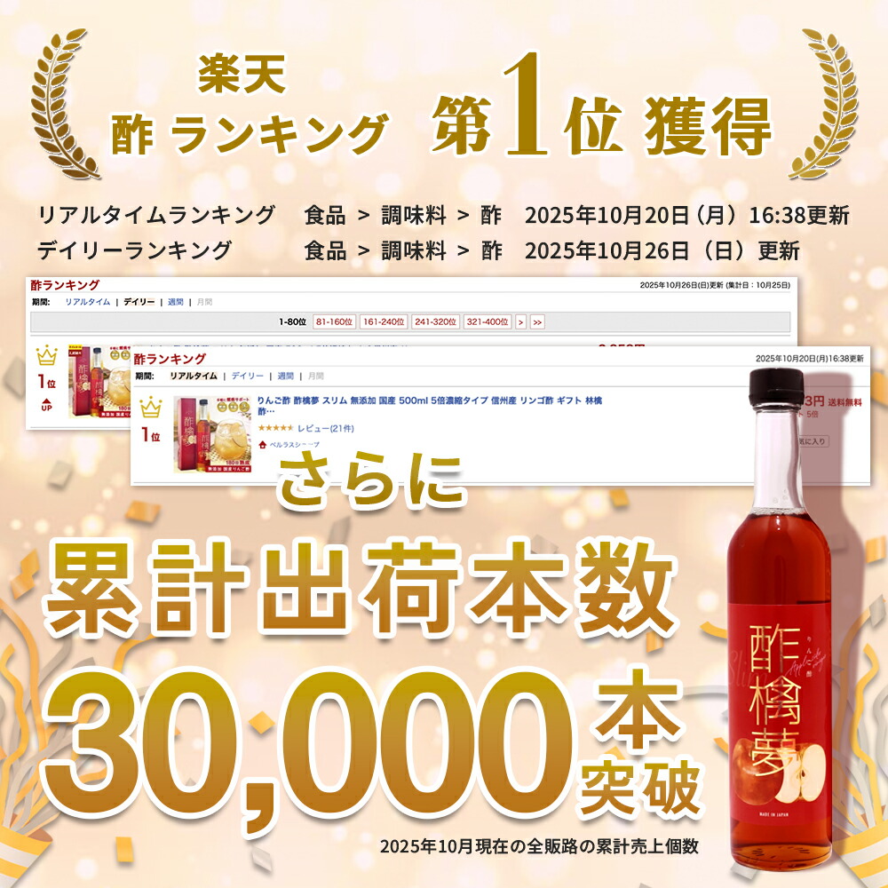 リンゴ酢 酢檎夢 スリム 無添加 国産 500ml 5倍濃縮 松田リエ 監修