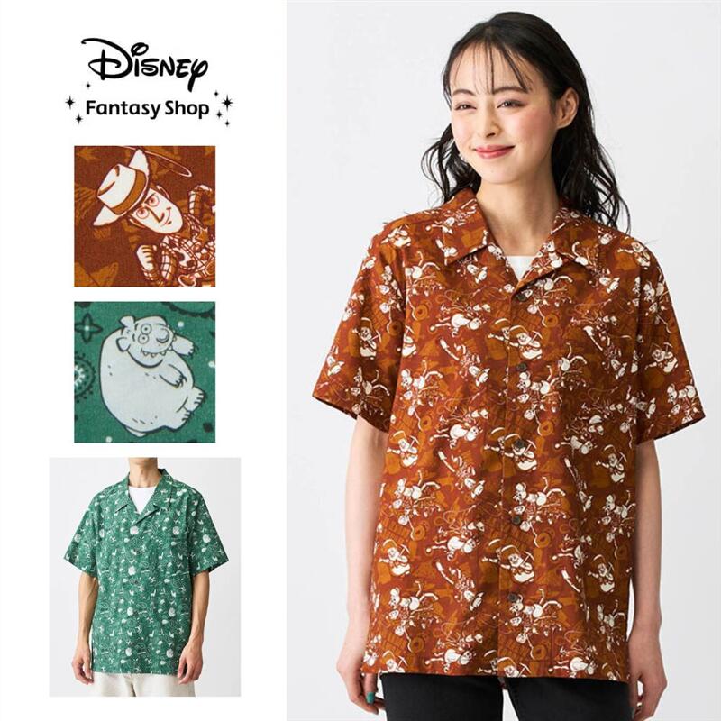 【Disney】 ディズニー 【映画公開30周年】ユニセックス 開襟 シャツ 「トイ・ストーリー」 ◆ S M L LL ◆ ◇ レディース メンズ トップス ブラウス シャツ グリーン ブラウン 半袖 秋 ジェシー ウッディ ブルズアイ ◇画像