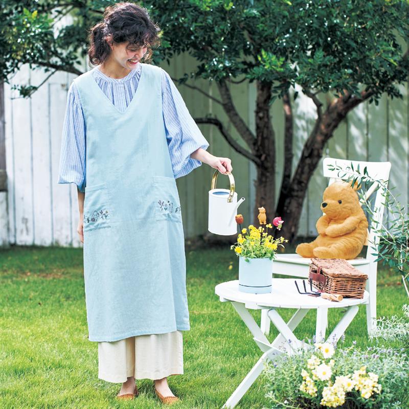 【Disney】 ディズニー 軽くて柔らかいダブルガーゼエプロン「クラシック・プー」◆ M〜L／L〜LL ◆ ◇ エプロン おしゃれ ワンピース カーゼ くまのプーさん プーさん グッズ ◇画像