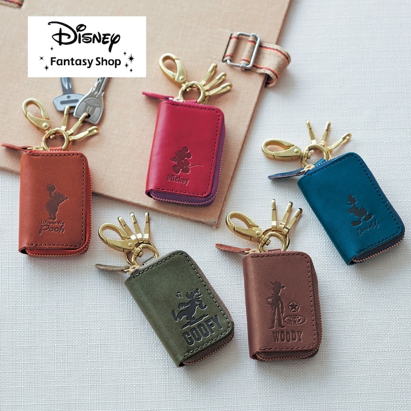 【Disney】 ディズニー 栃木レザー製牛革のスマートキーケース［日本製］「 くまのプーさん ミッキーマウス ドナルドダック トイストーリー グーフィー（シルエット） 」◇ キーケース スマートキー スマートキーケース ブランド 本革 革 栃木レザー かわいい プーさん ◇画像