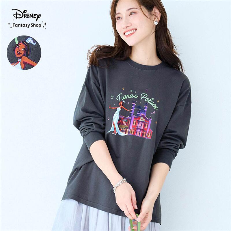 【Disney】 プリント 長袖 Tシャツ 「 プリンセスと魔法のキス 」 ◇ 長袖Tシャツ レディーストップス 長そで トップス カットソープルオーバー カットソー プルオーバー 綿素材 春 秋 おしゃれ プリントTシャツ キャラクター シンプル画像