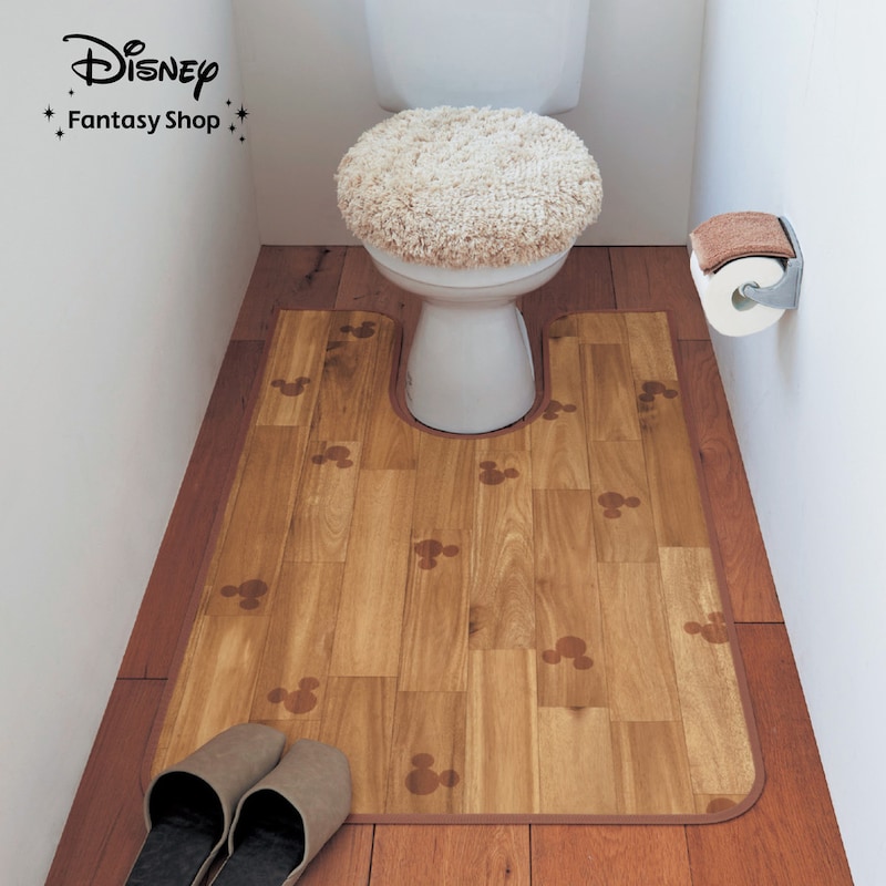 ◆ ワイド ◆【Disney】 ディズニー 拭けるトイレマット［日本製］「ミッキーモチーフ」「タイル 木目 」◇ トイレタリー トイレ トイレマット マット 床マット 拭ける 耳長 おしゃれ タイル キャラクター ミッキーマウス ◇ 単品
