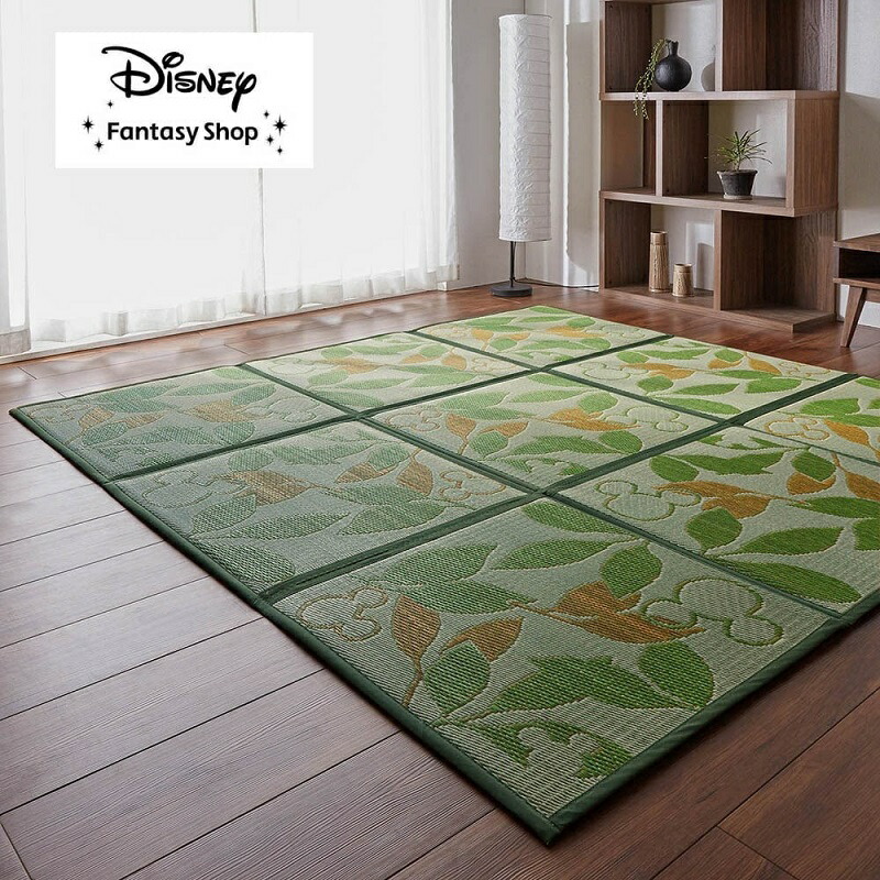 ◆ 約195×260 ◆【Disney】 ディズニー ＜ボリュームタイプ＞コンパクトにおりたためるウレタン入りい草ラグ「リーフ ミッキーモチーフ くまのプーさん」 ◇ ラグ ラグマット マット カーペット じゅうたん 絨毯 い草 畳 ウレタン入り 厚手 夏用