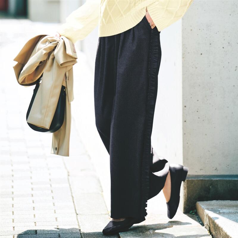 【ベルメゾン】脇フリルストライプパンツ ◆ M L LL ◆ ◇ レディース 女性 パンツ ズボン ボトムス ボトム ロングパンツ レディースパンツ ◇｜ベルメゾン　大人ファッション