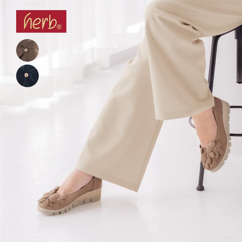 【ベルメゾン】 ハーブ/herb 本革厚底フラワーシューズ［日本製］ ◆ 22.5 23 23.5 24 24.5 ◆ ◇レディース 女性 シューズ 靴 カジュアルシューズ レディースカジュアル カジュアル レディースシューズ ◇
