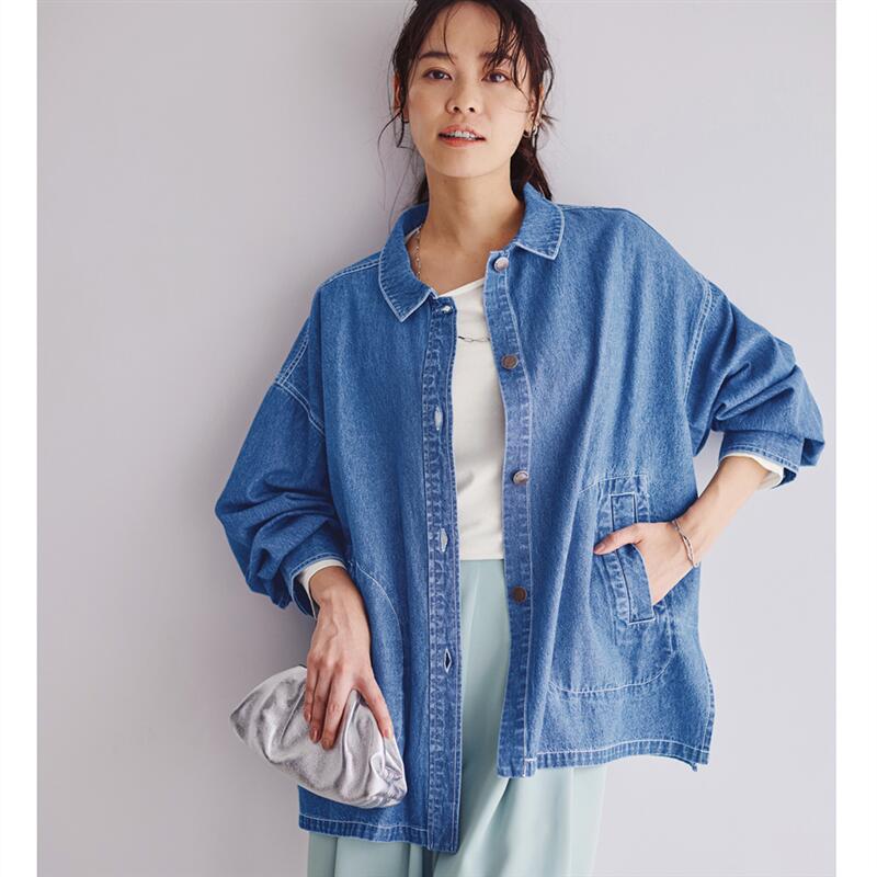 【ベルメゾン】 デニムシャツブルゾン ◆ LL~3L ◆ ◇ レディース 女性 アウター 上着 ジャケット ブルゾン レディースジャケット レディースブルゾン アウターウェア ◇