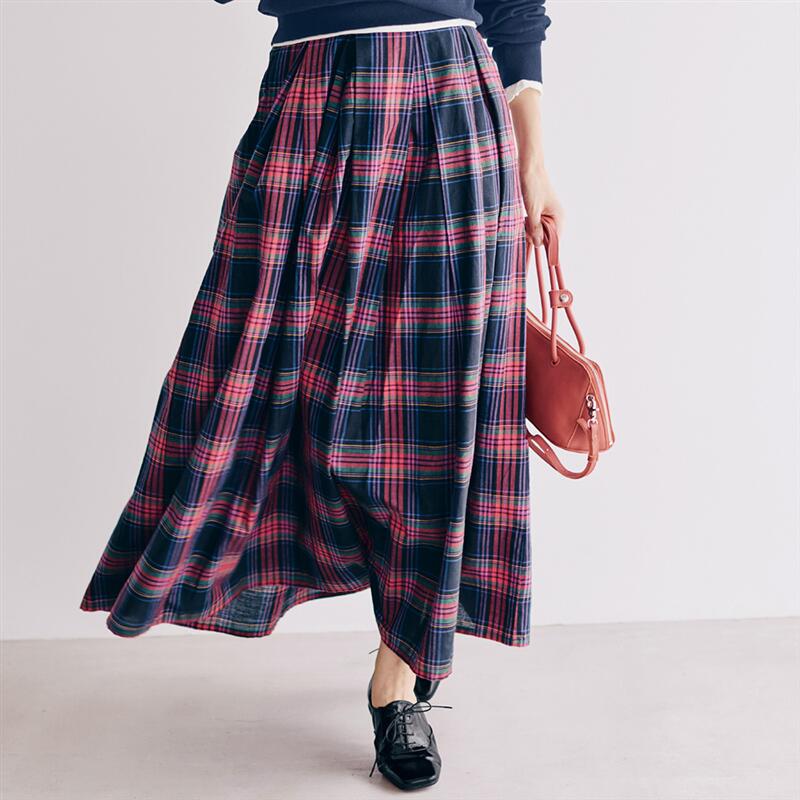 【ベルメゾン】 チェック柄ロングスカート ◆ M~L ◆ ◇ レディース 女性 スカート ロングスカート ロング ロング丈 ロング丈スカート レディーススカート ボトム ボトムス ◇