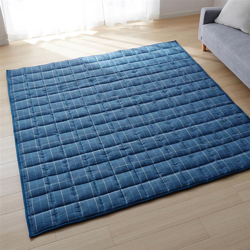 ベルメゾン ボリュームタイプ 綿 しじら織りのしゃりさらキルトラグ ネイビー 約 ラグ カーペット 敷物 リビング おしゃれ かわいい デザイン キルト 洗える 公式 家具 インテリアのベルメゾン 楽天市場店 中わた 硬わた入り Comsatel Com Pe