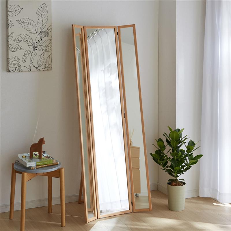 楽天市場 ベルメゾン 天然木フレームの三面鏡スタンドミラー ナチュラル 家具 収納 ミラー 鏡 スタンド 姿見 家具 インテリアのベルメゾン