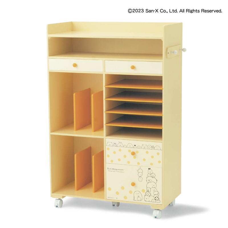 [日本製][完成品] すみっコぐらし ランドセル 収納ワゴン | Hタイプ 幅63cm(フック使用時68cm) 奥行30cm 高さ96.5cm(キャスター含む) イエロー | キャスターつき キッズ 入学 入学準備 入園 おしゃれ 可愛い かわいい