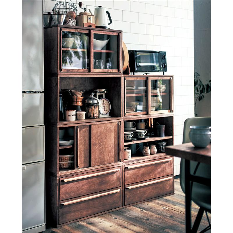 オイル仕上げ 連結 ディスプレイ ユニットボックス | B ダブル棚板