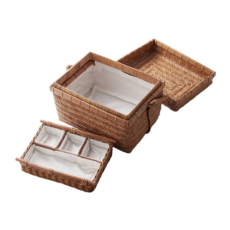 楽天1位] ワンハンドル ラタン 重箱風 裁縫箱 バスケット | 幅30cm