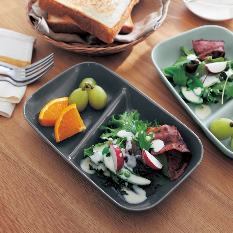 日本製] 美濃焼 ワンプレート 深め 2つ仕切り 皿 | 幅21cm × 奥行13cm