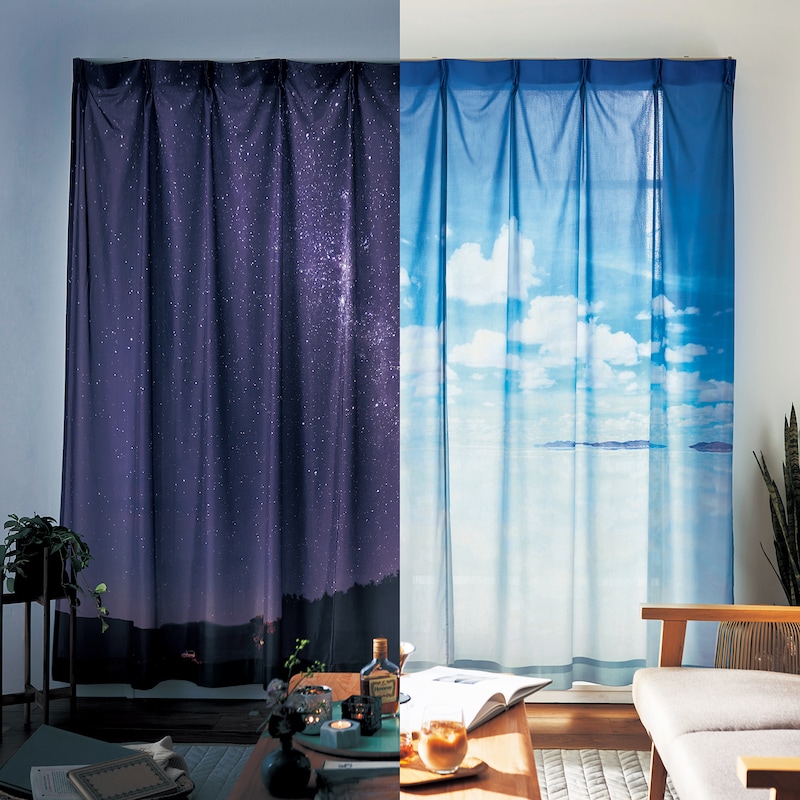Earth Free 星空カーテン　窓美人　2枚セット 楽天市場】カーテン 4枚セット 遮光 星柄 星 月 スター きらきら