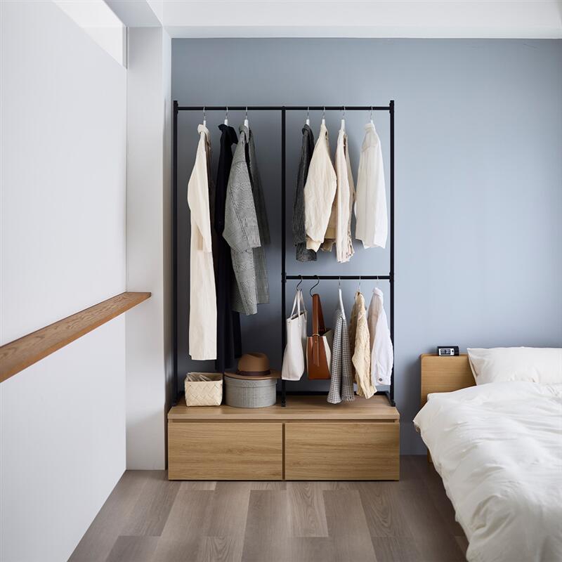 収納ワゴン付きクローゼットハンガーラック