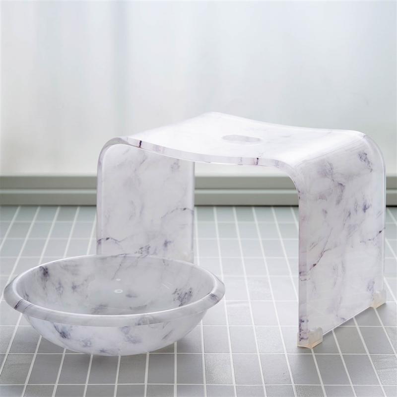 ベルメゾン 大理石調アクリルバスチェア&風呂桶 「 ハイタイプ(単品) ロータイプ(ボウル付き) 」◇ バス お風呂 風呂 バス用品 お風呂用 風呂いす 風呂桶 新生活 ◇