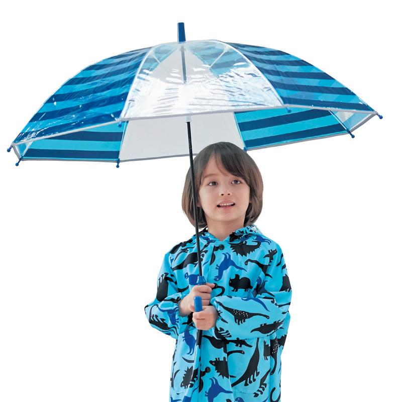 楽天市場 ベルメゾン 前が見えやすい カラフル 透明傘 ボーダー ブルー系 子供 子ども キッズ こども 小学校 小学生 通学 登校 通園 傘 カサ レイン 雨 梅雨 ベルメゾン ママ