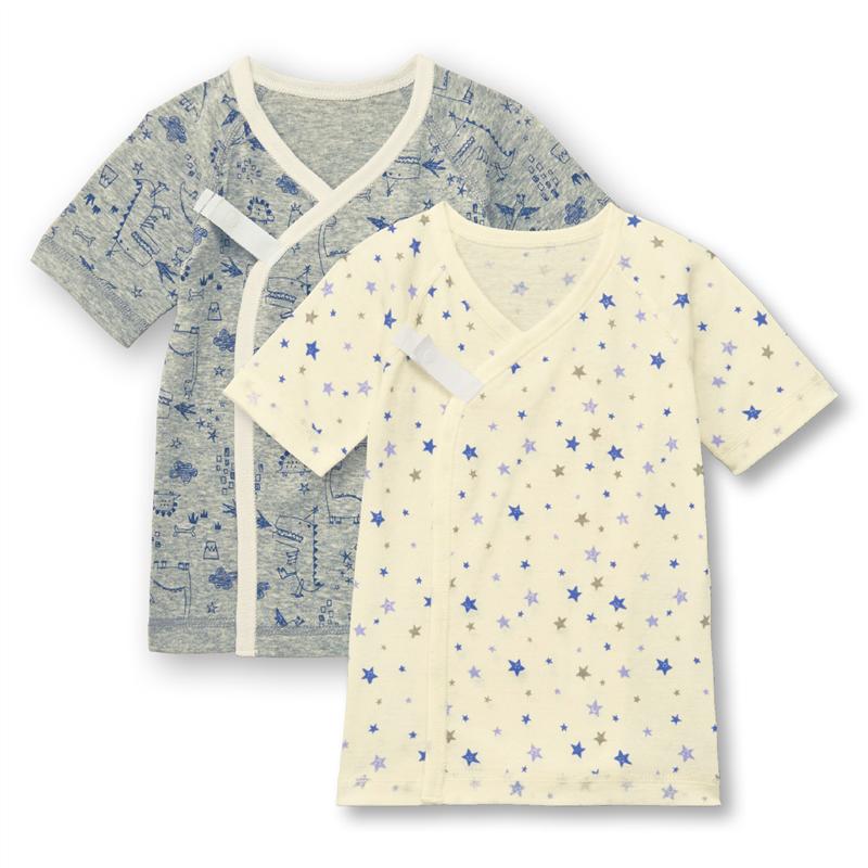 市場 ベルメゾン ベビー服 2枚セット グレー系セット スナップボタン留め ソフのびフライス 短肌着 50