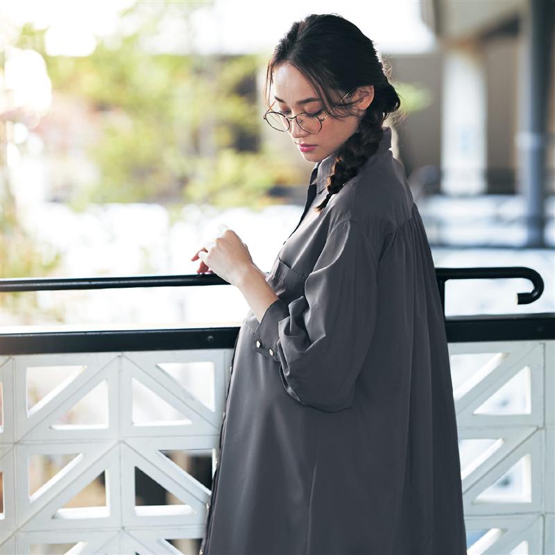楽天市場 ベルメゾン マタニティ服 産後授乳もしやすい マタニティ ボリュームスリーブ シャツ ワンピース チャコール マタニティm マタニティl マタニティ 授乳服 妊婦 ママ 妊娠 チュニック ワンピース かわいい おしゃれ ベルメゾン ママ