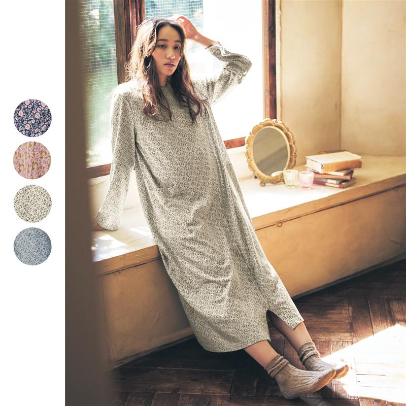 マタニティ レイカズンニース 綿100 2way 長袖 ワンピース パジャマ アイボリー系草花柄 サックス系草花柄 妊婦 マタニティ用 22ss 非常に高い品質