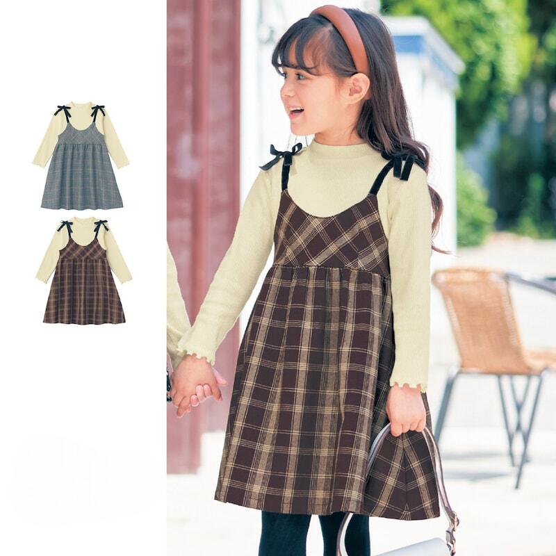 楽天市場】◇ 140-160 ◇ ベロアリボン チェック ドッキング長袖