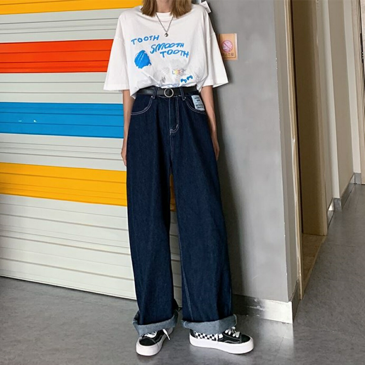 楽天市場 デニムバギーパンツ ワンウォッシュ ゆったり ワイドパンツ ロールアップ ジーンズ オシャレを探す Belle Marvelous