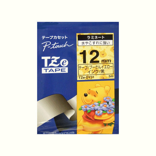 【プーさんイエロー 12mm 黒文字】 ピータッチ用ディズニーテ－プ TZe-DY31 テープカセット Pooh ブラザー brother 【メール便対応8個まで】画像