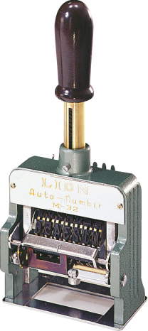 ダンボール用ナンバリング M32-9 206-43 印字面ゴム製 9桁3様式 様式:0,1,2 下5桁自動送り 上1桁A・B・C・D・E・F・G・H・I・J ライオン