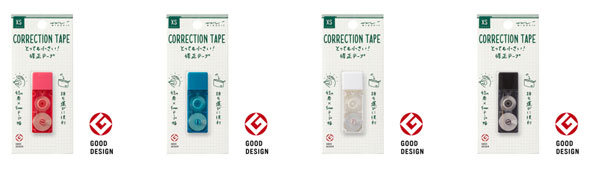 XSコンパクト修正テープ　４色（ピンク　青　グッドデザイン賞受賞　MIDORI　TAPE　DESIGN　COMPACT　白　GOOD　世界最小クラスの文房具　とっても小さい！修正テープ　COTTECTION　黒）　ミドリ