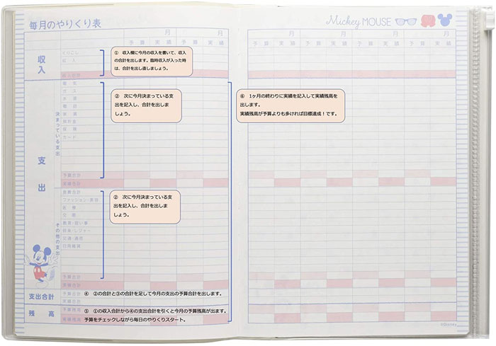 市場 A5サイズ ミニー ファスナーポケットビニールカバー付 J2122 J2123 J2121 A5 プーさん 支出記録 ディズニー家計簿 全３柄  176ページ ミッキー