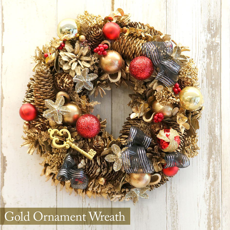 楽天市場 Sale セール価格 クリスマスリース おしゃれ 北欧 玄関 ドアリース インテリア ゴールドオーナメントリース 直径30cm X Mas ドライ 造花 送料無料 あす楽対応 Arg ベル フルール プリザーブドフラワーベルフルール