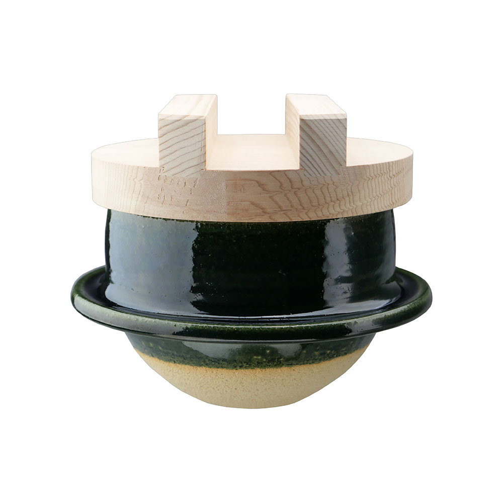 土楽窯さんの織部羽釜（共蓋重石付）（２合） 織部羽釜（共蓋重石付）（3合） - 土楽 | 伊賀の里の土楽窯