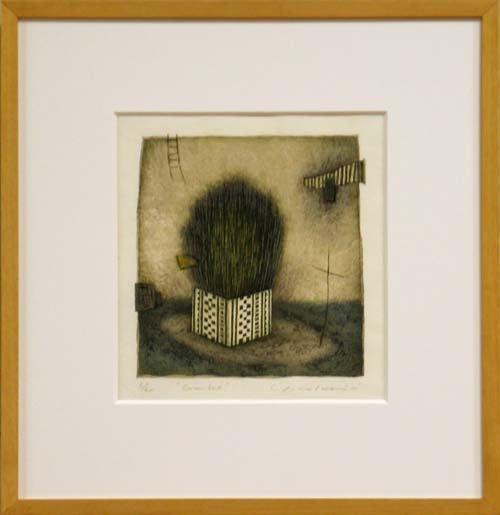 岩切裕子　額付き木版画　Green box（2001年）｜ベルセーブ