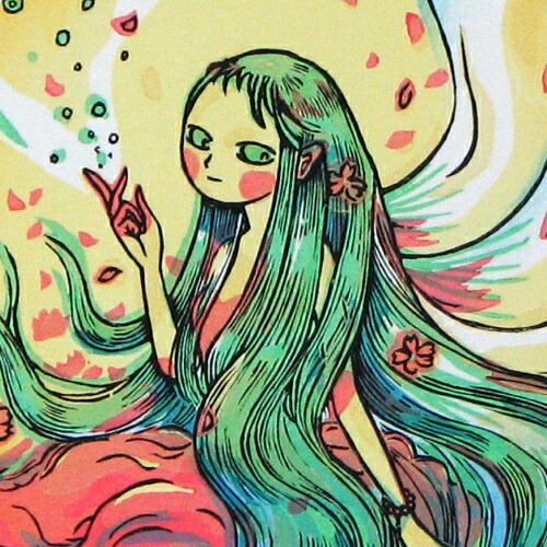 風鈴丸　額付き木版画　花守りの娘　2008年