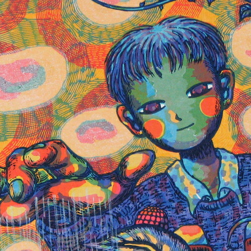 風鈴丸　額付き木版画　ぼくらのちから(R)　1997年