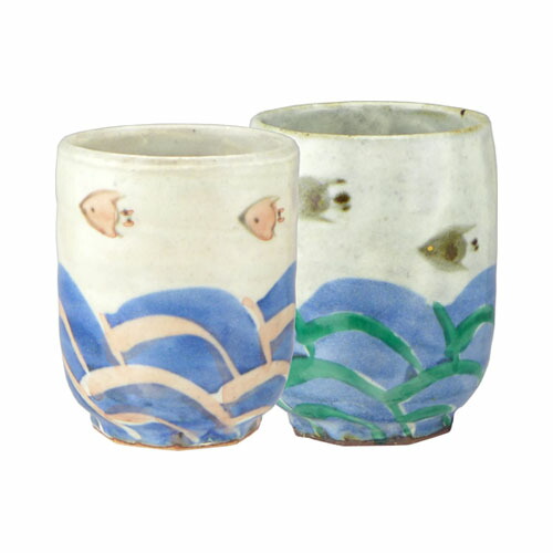 楽天市場】美濃焼 玉山窯 織部椿絵 夫婦湯呑み揃 : ベルセーブ