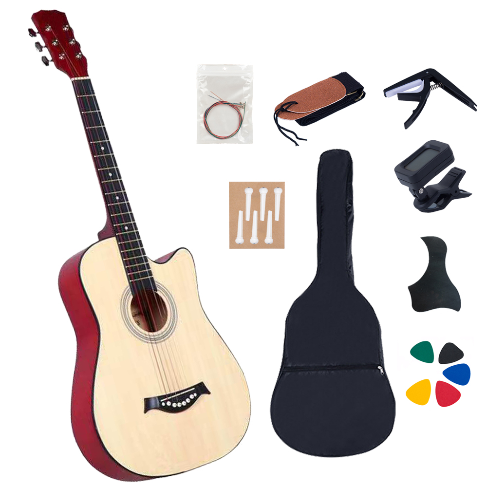 通販最安値G3328　アコースティックギター 34 インチ Teakwood 素材ギターギグバッグストラップスペア弦カポピックギターキット初 その他