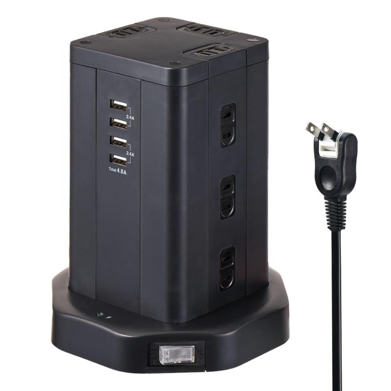 エルパ（ELPA） タワー型 電源タップ 12個口 USB×4 マグネット付 ブレーカー内蔵集中スイッチ付 WBS-TW1204USB(BK)