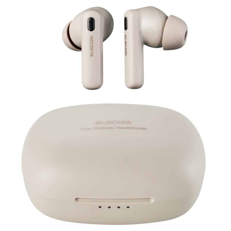 エレコム ワイヤレスイヤホン Bluetooth5.2 ノイズキャンセリング対応 AAC対応 軽量 完全ワイヤレス カナル型 ベージュ LBT-TWS13BE