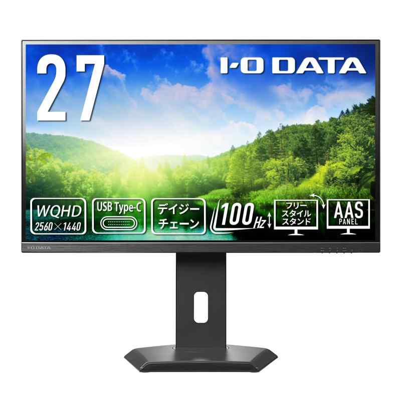IODATA BizCrysta(ビズクリスタ) モニター 27インチ WQHD AASパネル 非光沢 ブラック デイジーチェーン ハブ (HDMI×1/DisplayPort×2/USB-C×2/USB-A×3/有線LAN/スピーカー付/高さ調整/縦横