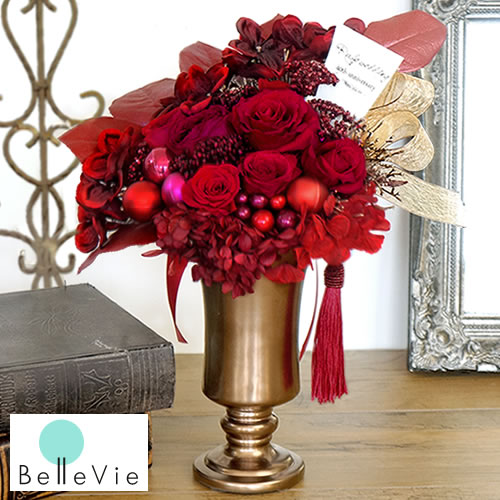 楽天市場 プリザーブドフラワー ルビーリッチ ルビー婚式 結婚40周年記念 ルビー婚 40年目 結婚記念日 結婚祝い 誕生日祝い 退職祝い 長寿祝い 開店祝い 新築祝い クリアケース付 お祝い プレセント ギフト 還暦 絆 Belle Vie