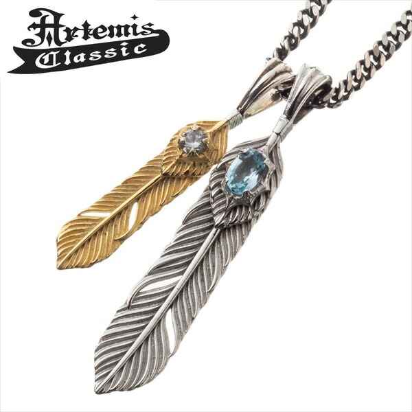 【クリーナープレゼント】アルテミスクラシック Artemis Classic シルバー925/K18メッキ 鳳凰ダブルフェザーペンダント ネックレス 50cmマルチデザインチェーン付き ブルートパーズ キュービックジルコニアクリア　ACP0375【2024AW Collection】