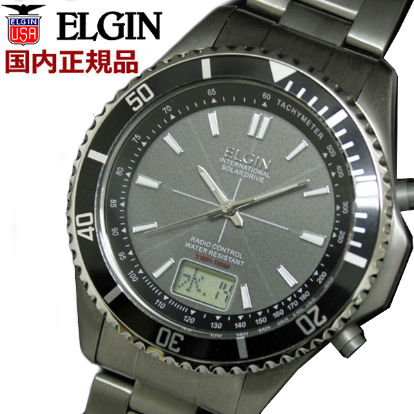 エルジン ELGIN 電波ソーラー腕時計 アナデジ チタン製 メンズ 男性用 エルジン FK1396TI-BP