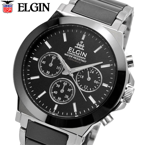 楽天市場】ELGIN エルジン 腕時計 セラミック クロノグラフ メンズ 
