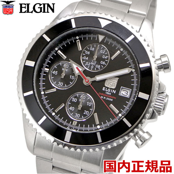 楽天市場】ELGIN エルジン 腕時計 クロノグラフ メンズ ブラック 
